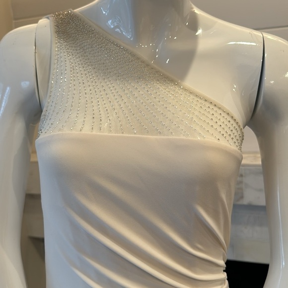 Lauren Ralph Lauren Evening and Cream & Silver One Soulder Jersey Dress Size 2 - Picture 3 of 13